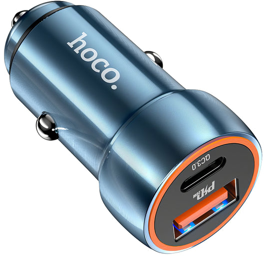 Cargador de coche HOCO Z46A, 20W, 3A, 1 x USB-A - 1 x USB-C, Azul