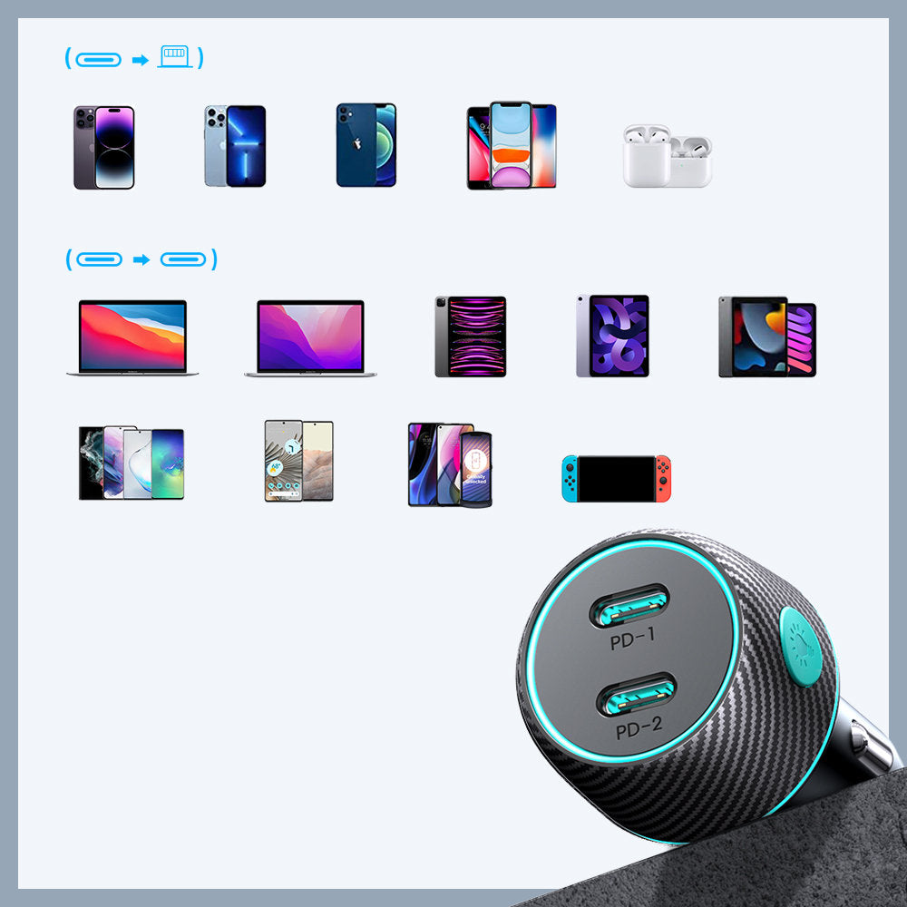 Cargador de coche Joyroom JR-CCN02, 70W, 3A, 2 x USB-C, Negro