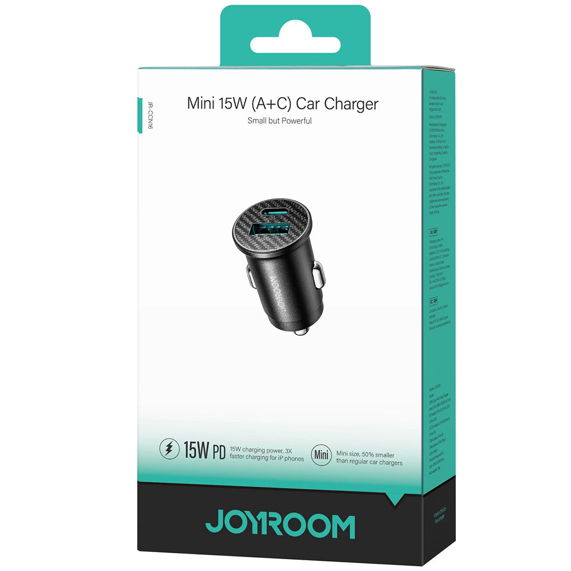 Cargador de Coche Joyroom JR-CCN16 Mini, 12W, 2.4A, 1 x USB-A - 1 x USB-C, Negro