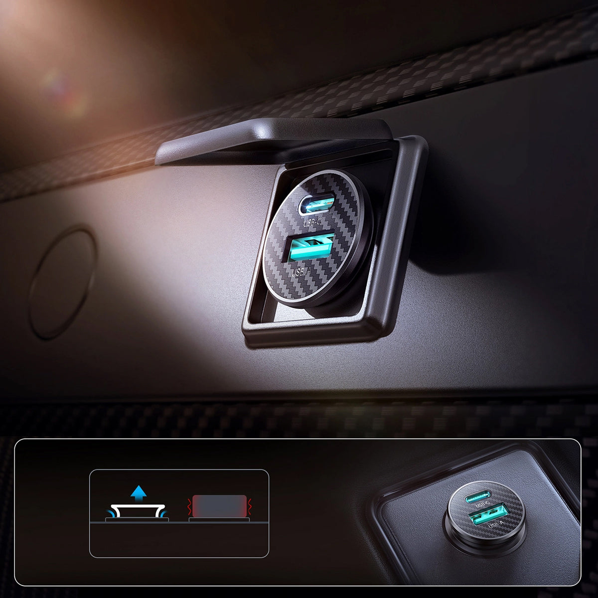 Cargador de Coche Joyroom JR-CCN16 Mini, 12W, 2.4A, 1 x USB-A - 1 x USB-C, Negro