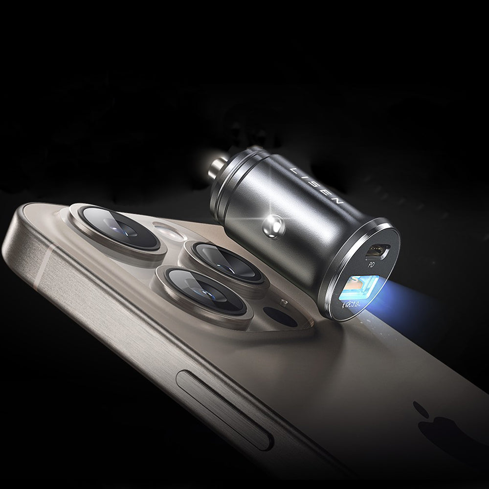 Cargador de coche Lisen, 36W, 3A, 1 x USB-A - 1 x USB-C, Set 2 piezas, Negro YL0223080038