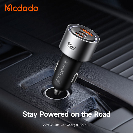 Cargador de coche McDodo CC-3110 Gana, 90W, 3A, 1 x USB-A - 2 x USB-C, Negro