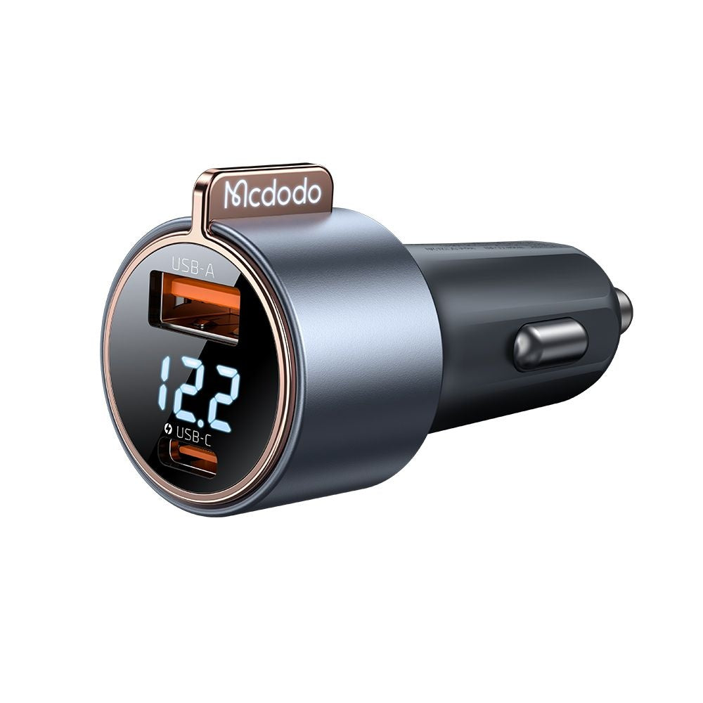 Cargador de Coche McDodo CC-3690 Venus Display, 75W, 3A, 1 x USB-A - 1 x USB-C, Negro