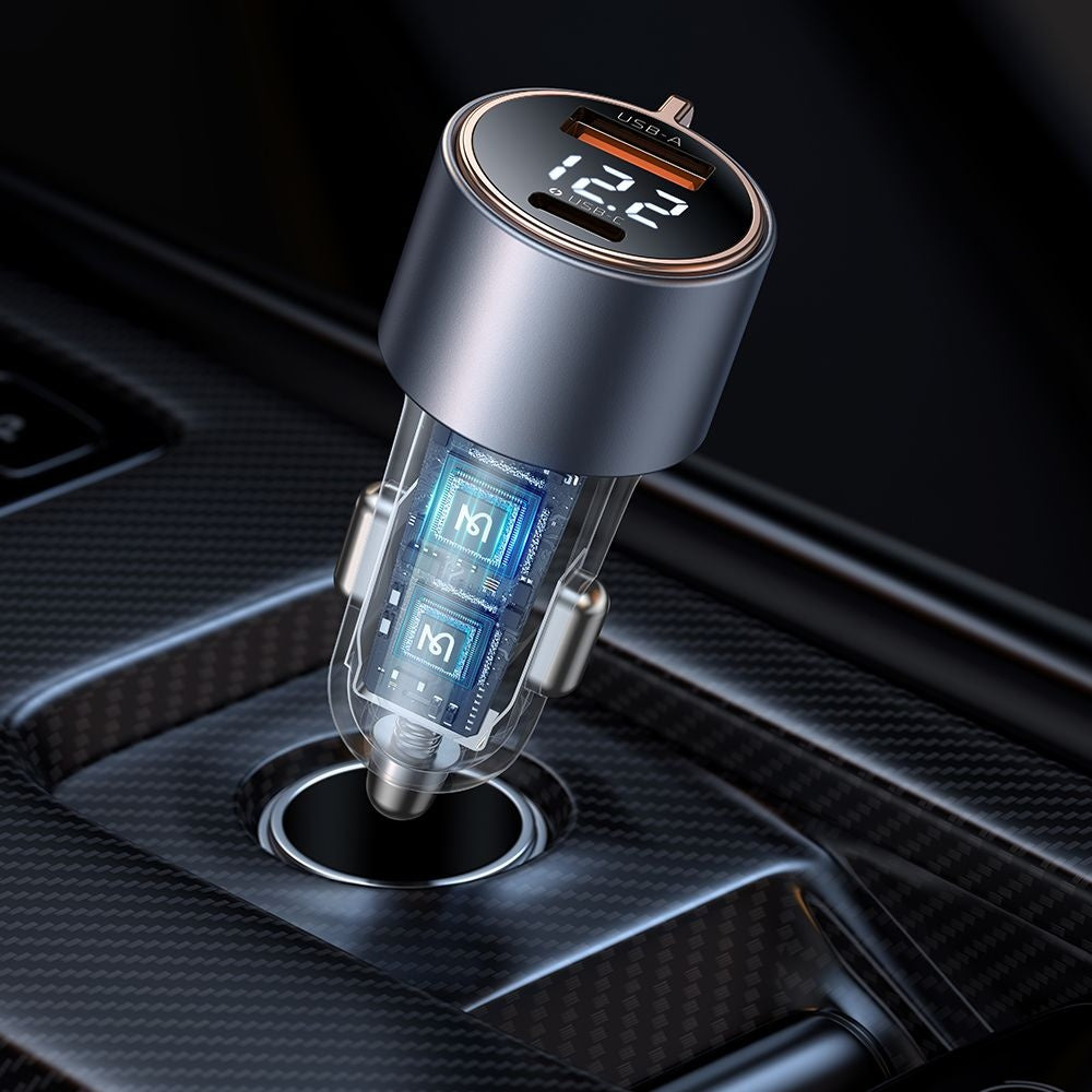 Cargador de Coche McDodo CC-3690 Venus Display, 75W, 3A, 1 x USB-A - 1 x USB-C, Negro