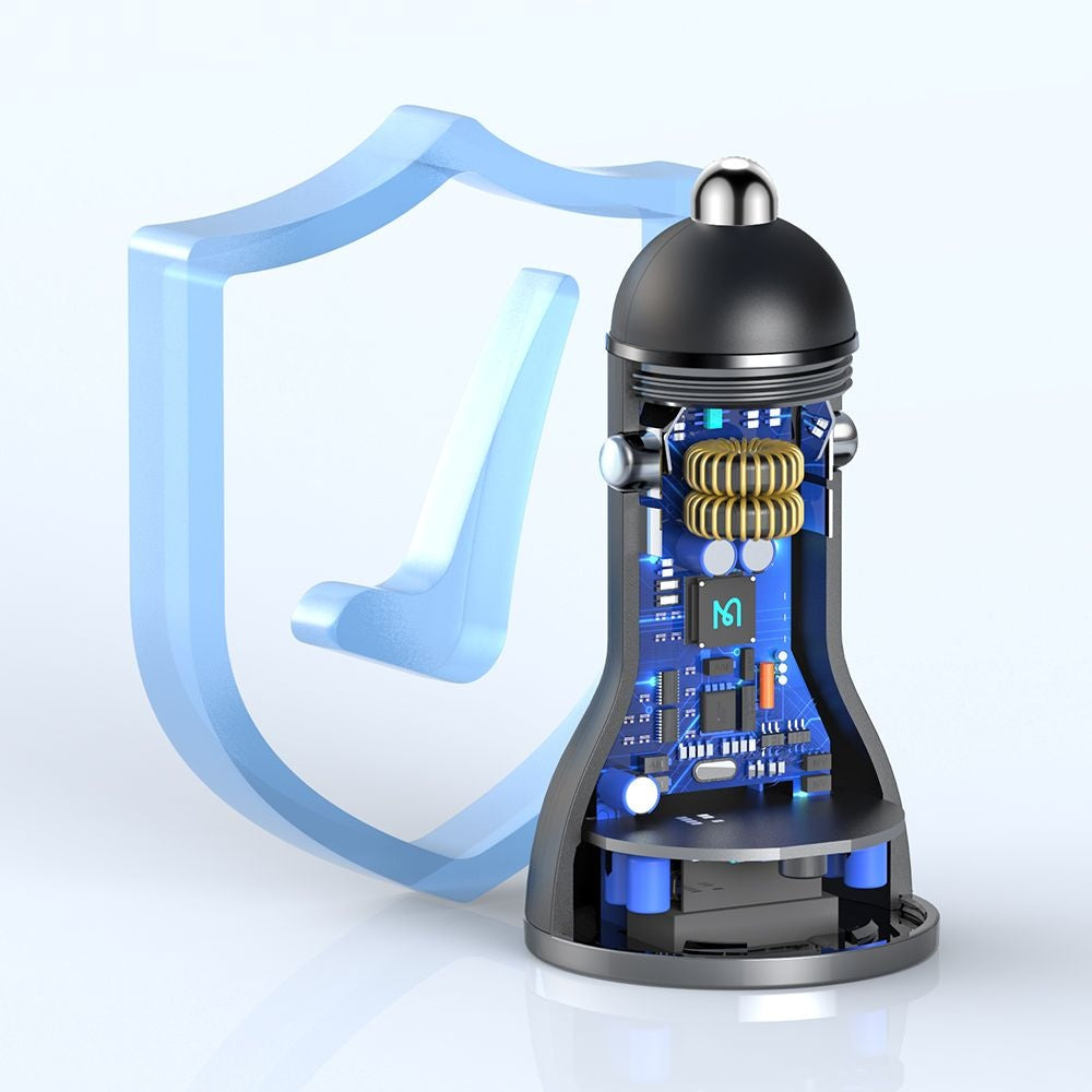 Cargador de coche McDodo CC-5670 Display, 95W, 5A, 1 x USB-A - 1 x USB-C, Negro