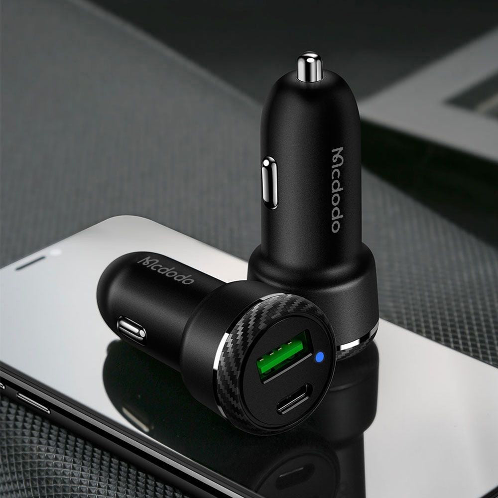 Cargador de coche McDodo CC-5970, 38W, 3A, 1 x USB-A - 1 x USB-C, Negro