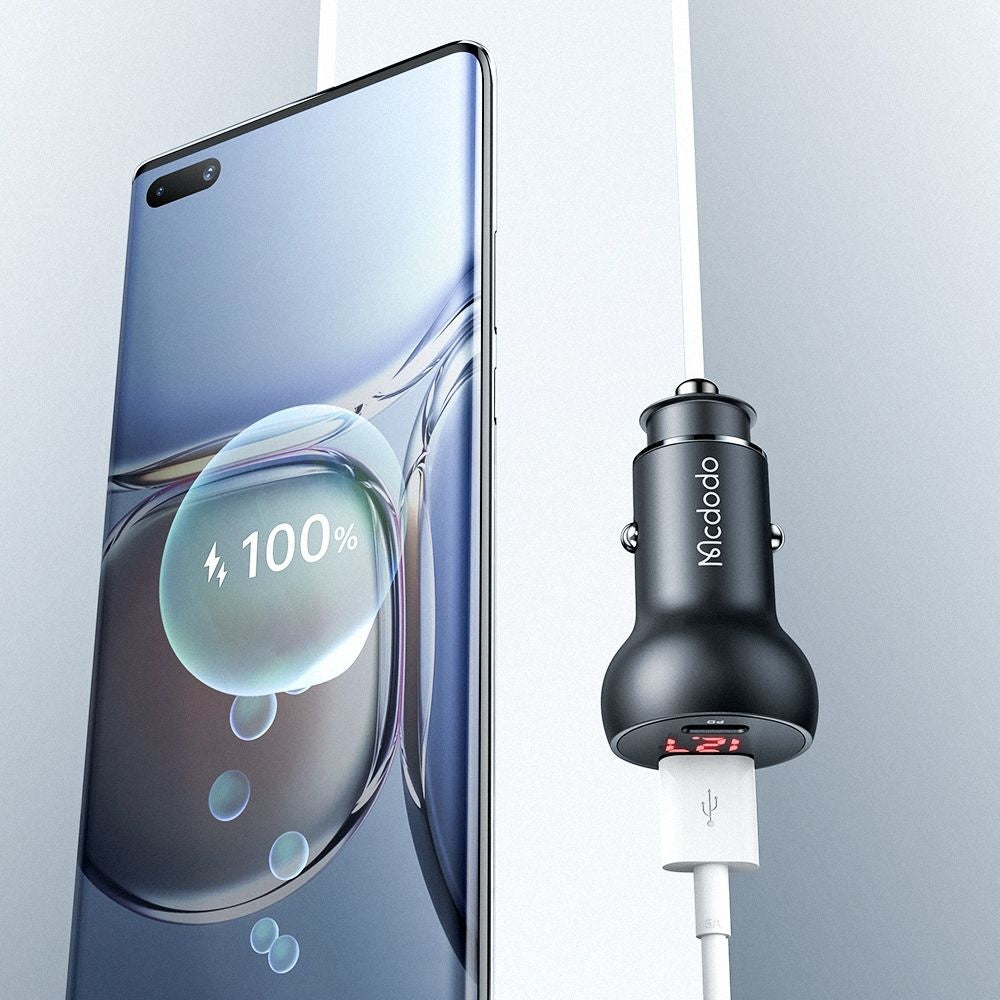 Cargador de coche McDodo CC-7030 Display, 45W, 5A, 1 x USB-A - 1 x USB-C, Negro