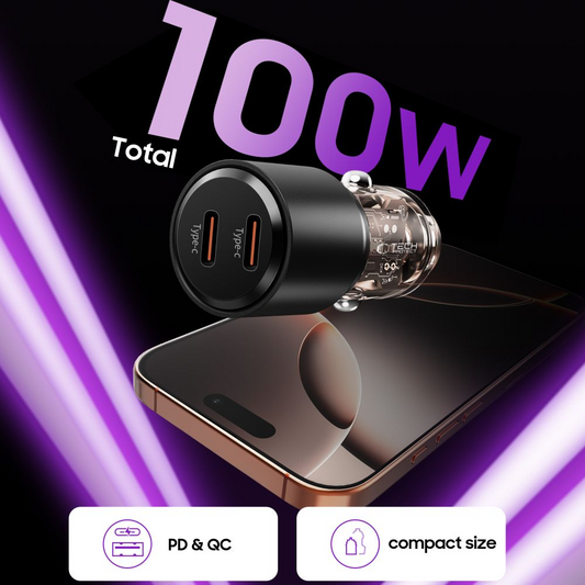 Cargador de coche Tech-Protect CC03, 100W, 3.25A, 2 x USB-C, Negro