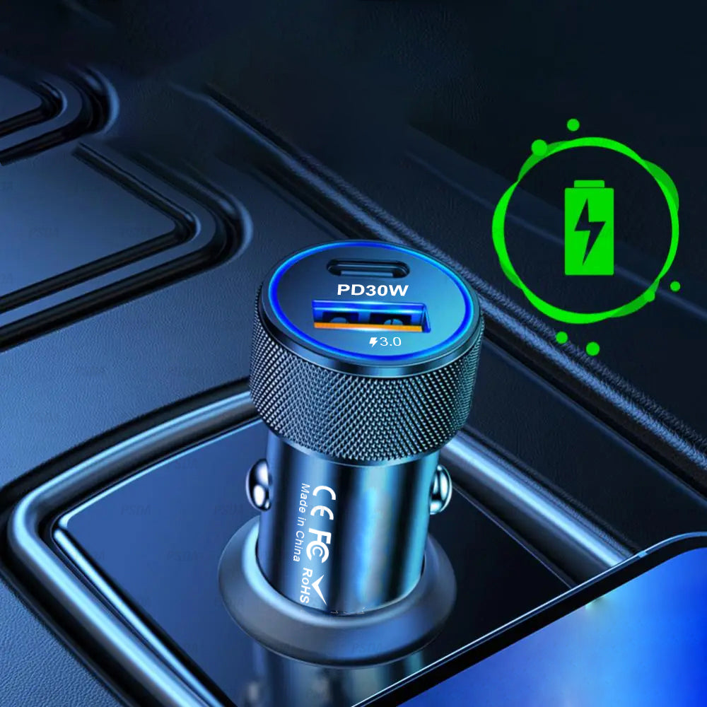 Cargador de coche Techsuit C2 VoltDuo, 30W, 3A, 1 x USB-A - 1 x USB-C, Negro