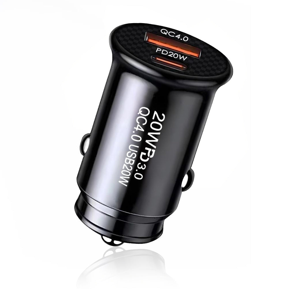 Cargador de coche Techsuit C4 MiniFuseX, 20W, 3A, 1 x USB-A - 1 x USB-C, Negro