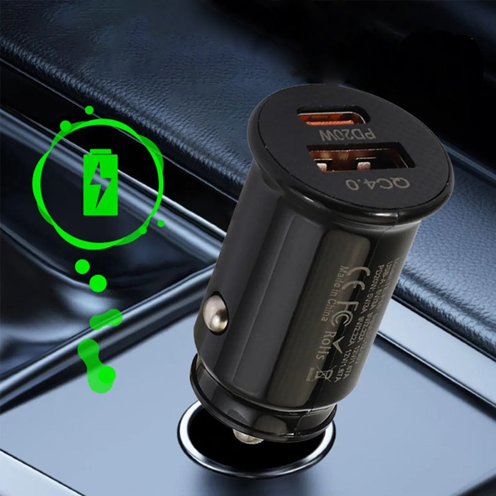 Cargador de coche Techsuit C4 MiniFuseX, 20W, 3A, 1 x USB-A - 1 x USB-C, Negro