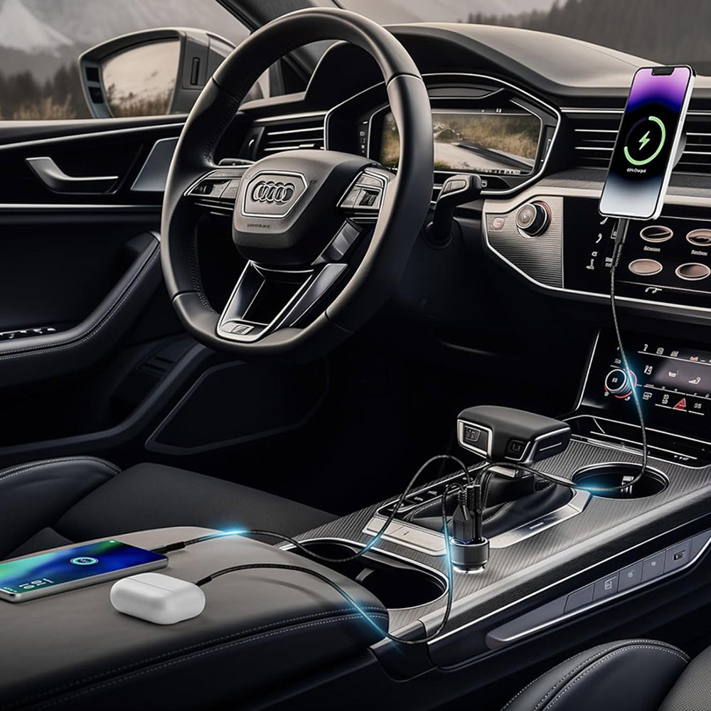 Cargador de coche Techsuit C6 DriveBoost, 60W, 3A, 1 x USB-A - 2 x USB-C, Plateado