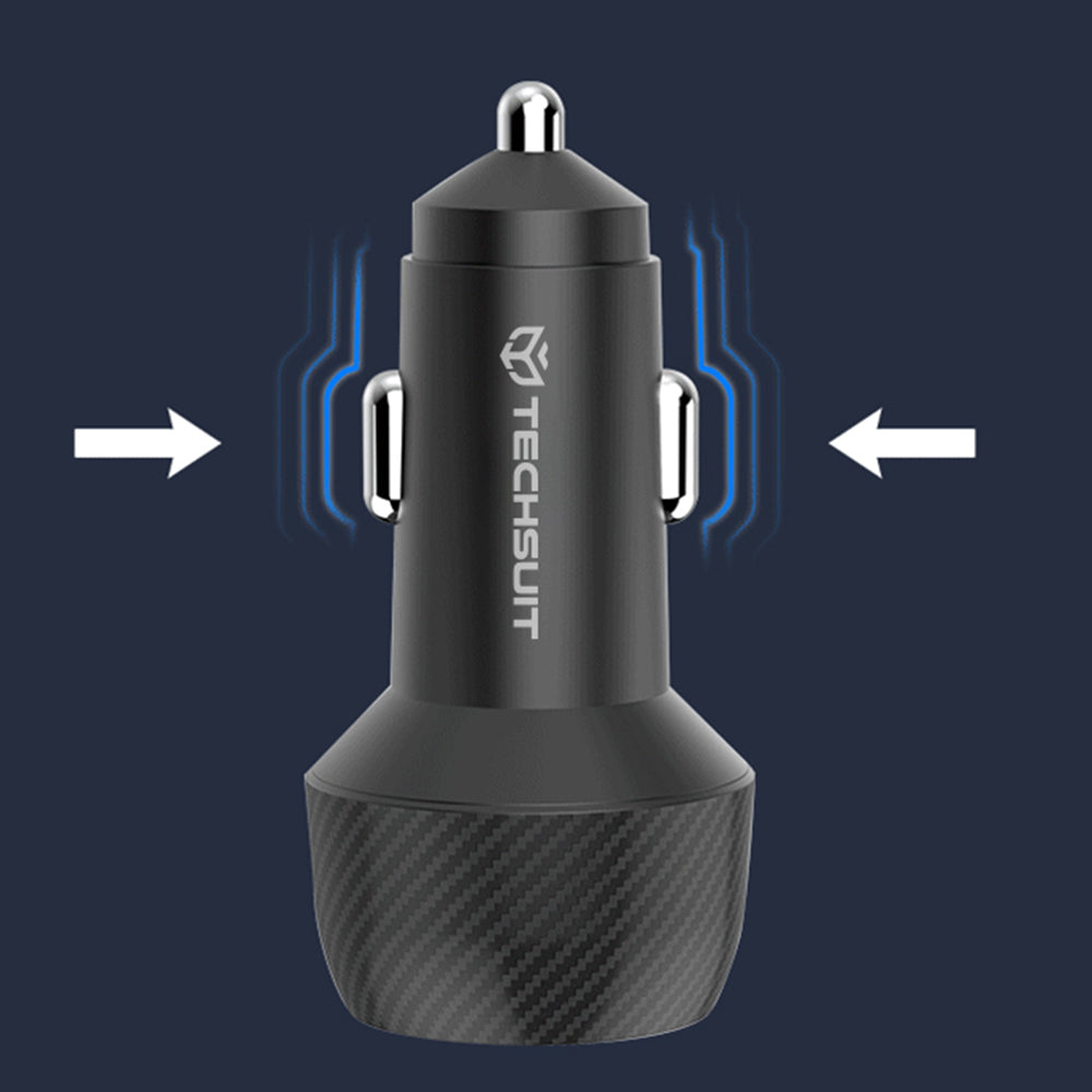 Cargador de coche Techsuit C7 CarbonVolt, 48W, 3A, 1 x USB-A - 1 x USB-C, Negro