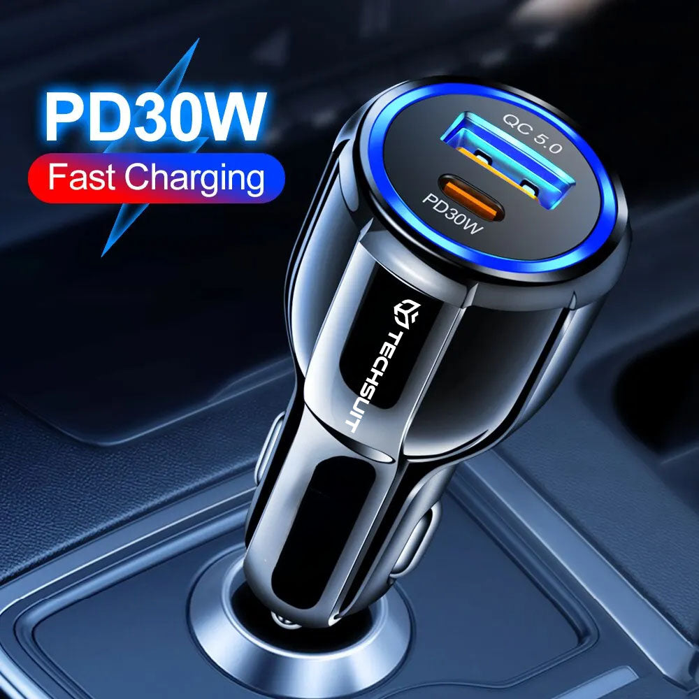 Cargador de Coche Techsuit TE-022 Premium, 60W, 3A, 1 x USB-A - 1 x USB-C, Negro