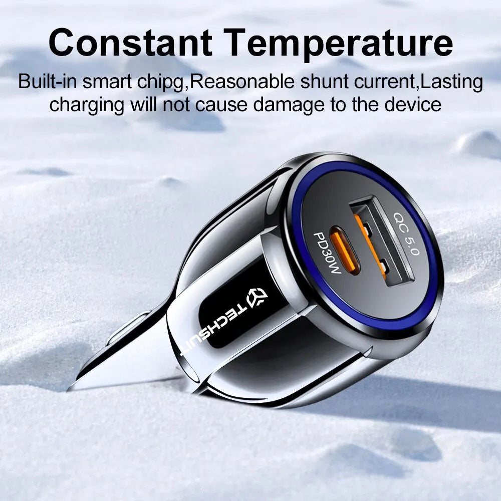 Cargador de Coche Techsuit TE-022 Premium, 60W, 3A, 1 x USB-A - 1 x USB-C, Negro