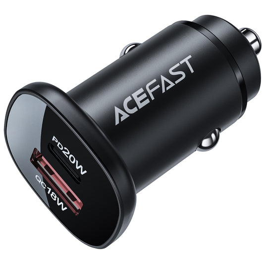 Cargador de coche Acefast B1, 38W, 3A, 1 x USB-A - 1 x USB-C, Negro