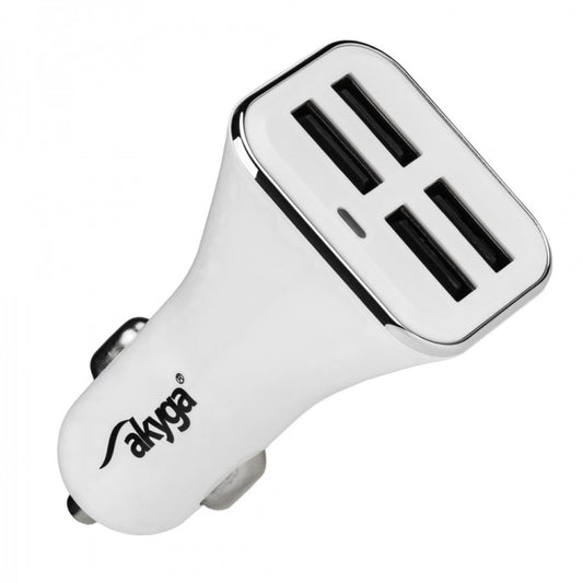 Cargador de coche Akyga AK-CH-09, 10W, 2A, 4 x USB-A, Blanco