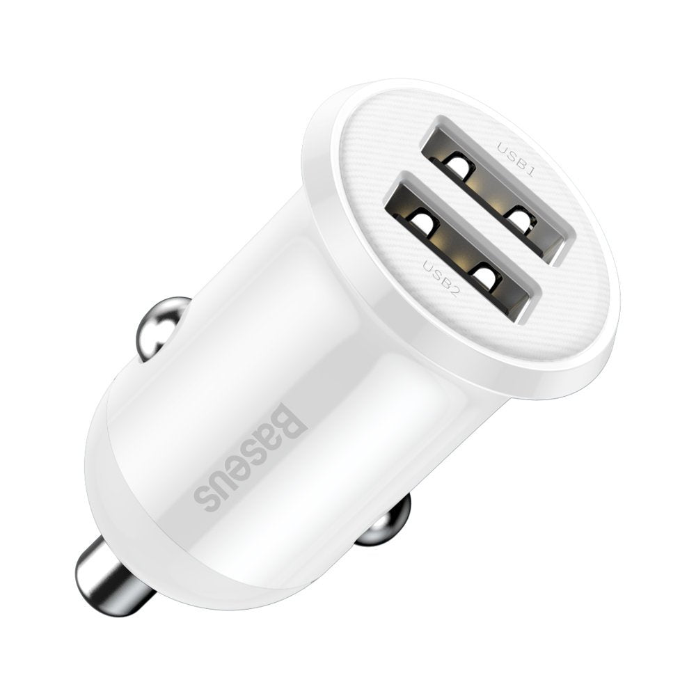 Cargador de coche Baseus Grain Pro, 24W, 2.4A, 2 x USB-A, Blanco CCALLP-02