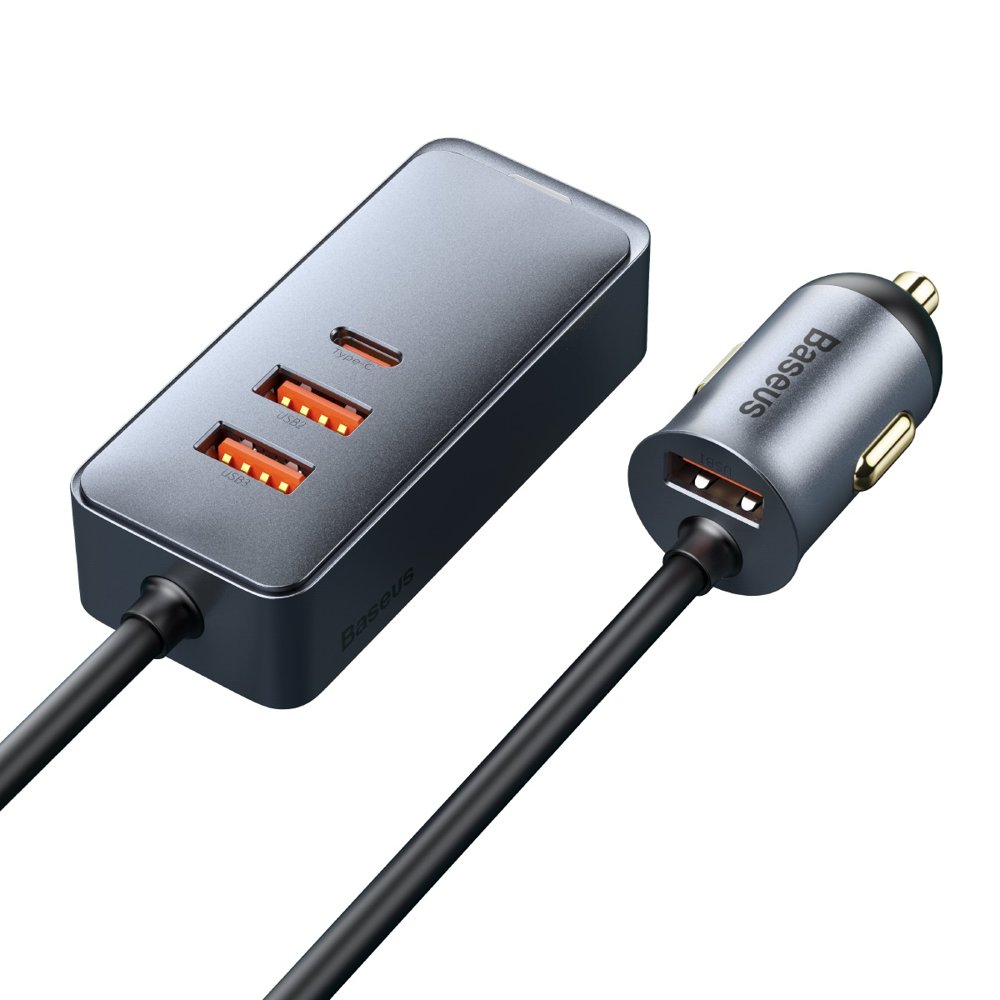 Cargador de coche Baseus Share Together, 120W, 3A, 3 x USB-A - 1 x USB-C, Gris CCBT-B0G