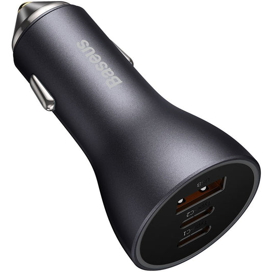 Car Charger Baseus Golden Contactor Pro, 65W, 3A, 1 x USB-A - 2 x USB-C, Grey CGJP010013