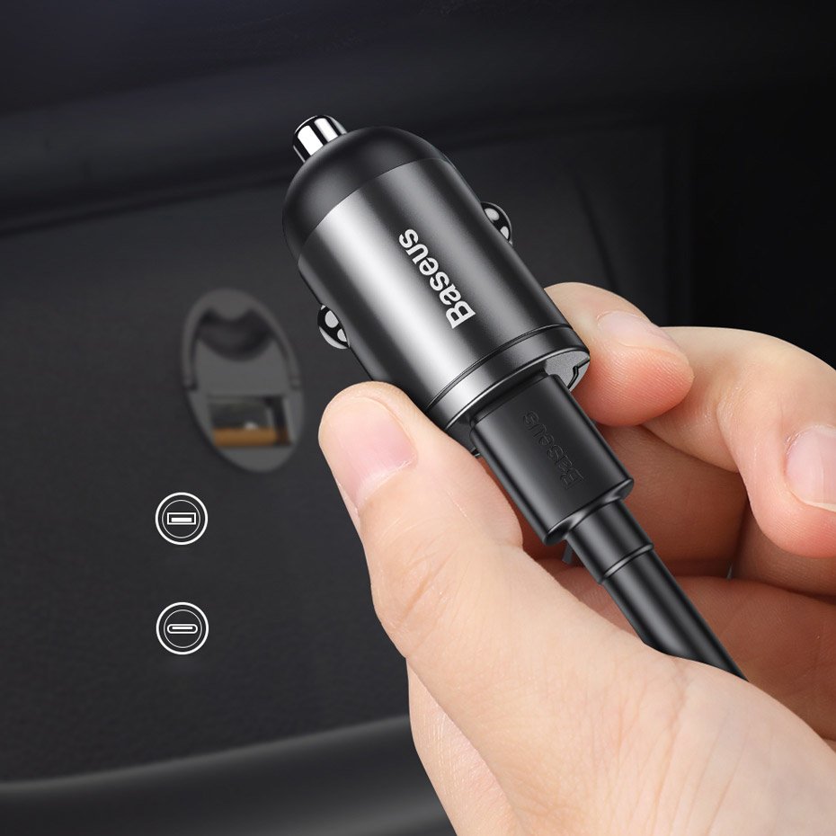 Cargador de coche Baseus Star Mini, 30W, 3A, 1 x USB-A, Gris VCHX-A0G