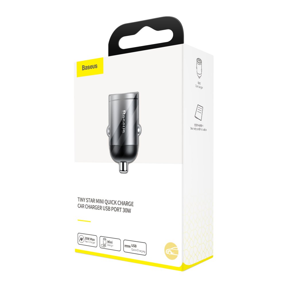 Cargador de coche Baseus Star Mini, 30W, 3A, 1 x USB-A, Gris VCHX-A0G