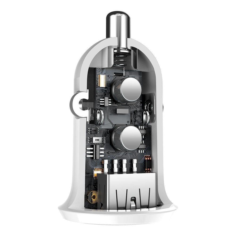 Cargador de coche Baseus Grain Pro, 24W, 2.4A, 2 x USB-A, Blanco CCALLP-02