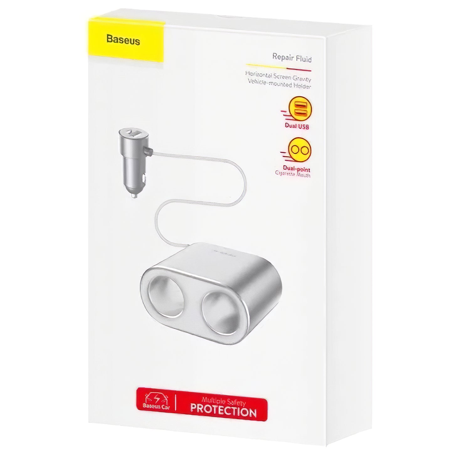 Baseus High Efficiency Car Charger, 95W, 2.1A, 2 x Cigarette Lighter Extension - 2 x USB-A, Silver CRDYQ-0S CRDYQ-0S