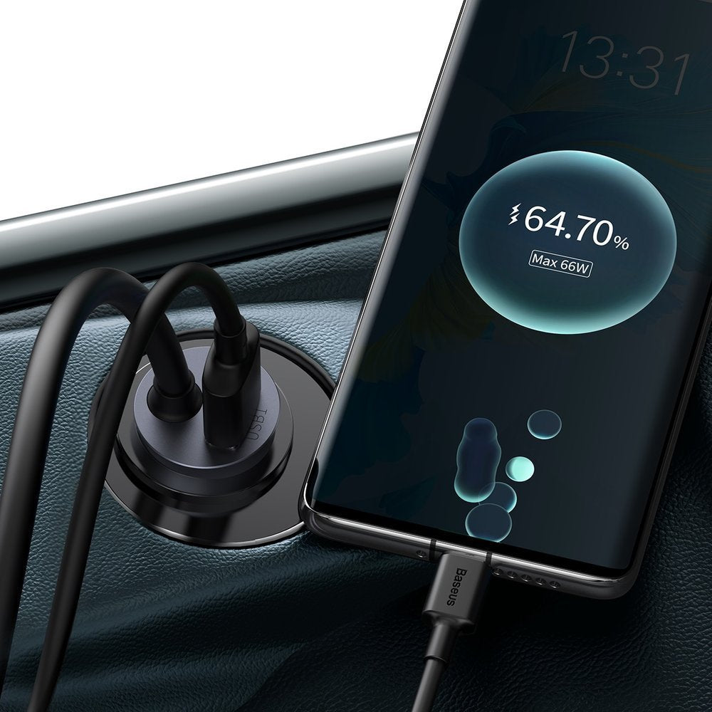 Cargador de coche Baseus Share Together, 120W, 3A, 3 x USB-A - 1 x USB-C, Gris CCBT-B0G