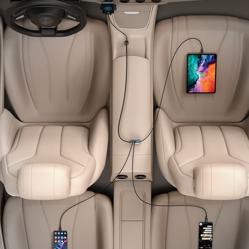 Cargador de coche Baseus Share Together, 120W, 3A, 3 x USB-A - 1 x USB-C, Gris CCBT-B0G
