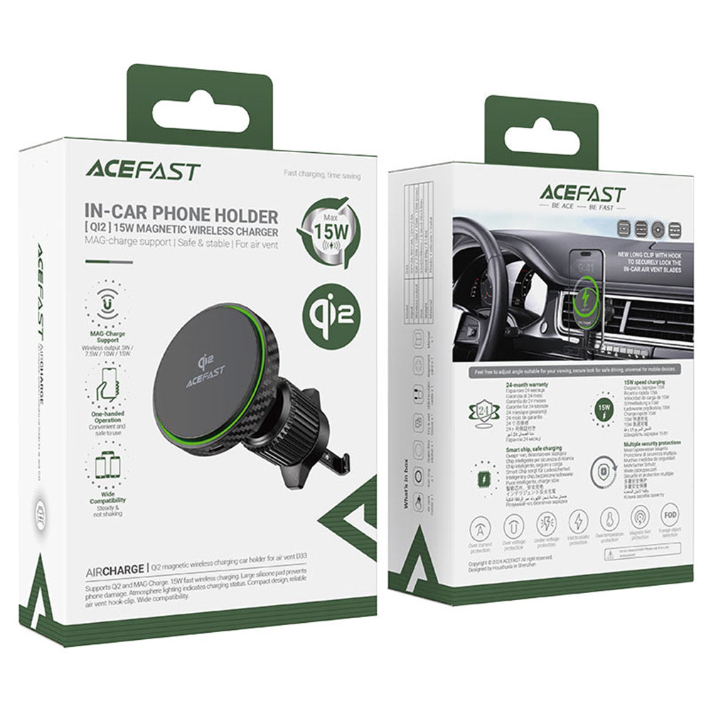 Cargador de Coche Inalámbrico Acefast D33, 15W, 1.67A, Negro
