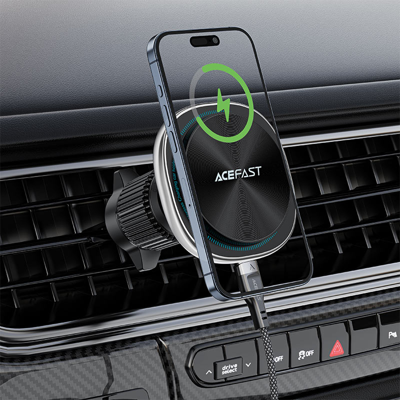Cargador de Coche Inalámbrico Acefast D41, 15W, 1.67A, Plateado