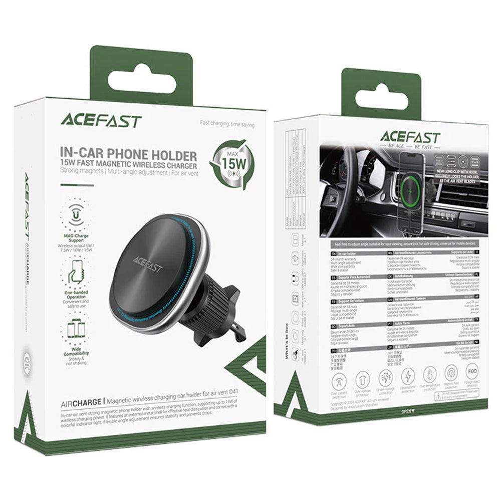 Cargador de Coche Inalámbrico Acefast D41, 15W, 1.67A, Plateado
