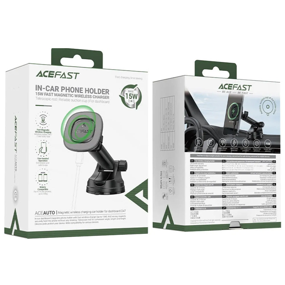 Cargador de Coche Inalámbrico Acefast D47, 15W, 1.67A, Negro