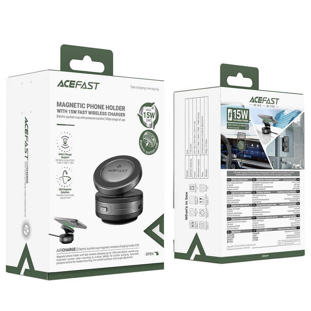 Cargador de Coche Inalámbrico Acefast E29, 15W, 1.67A, Gris