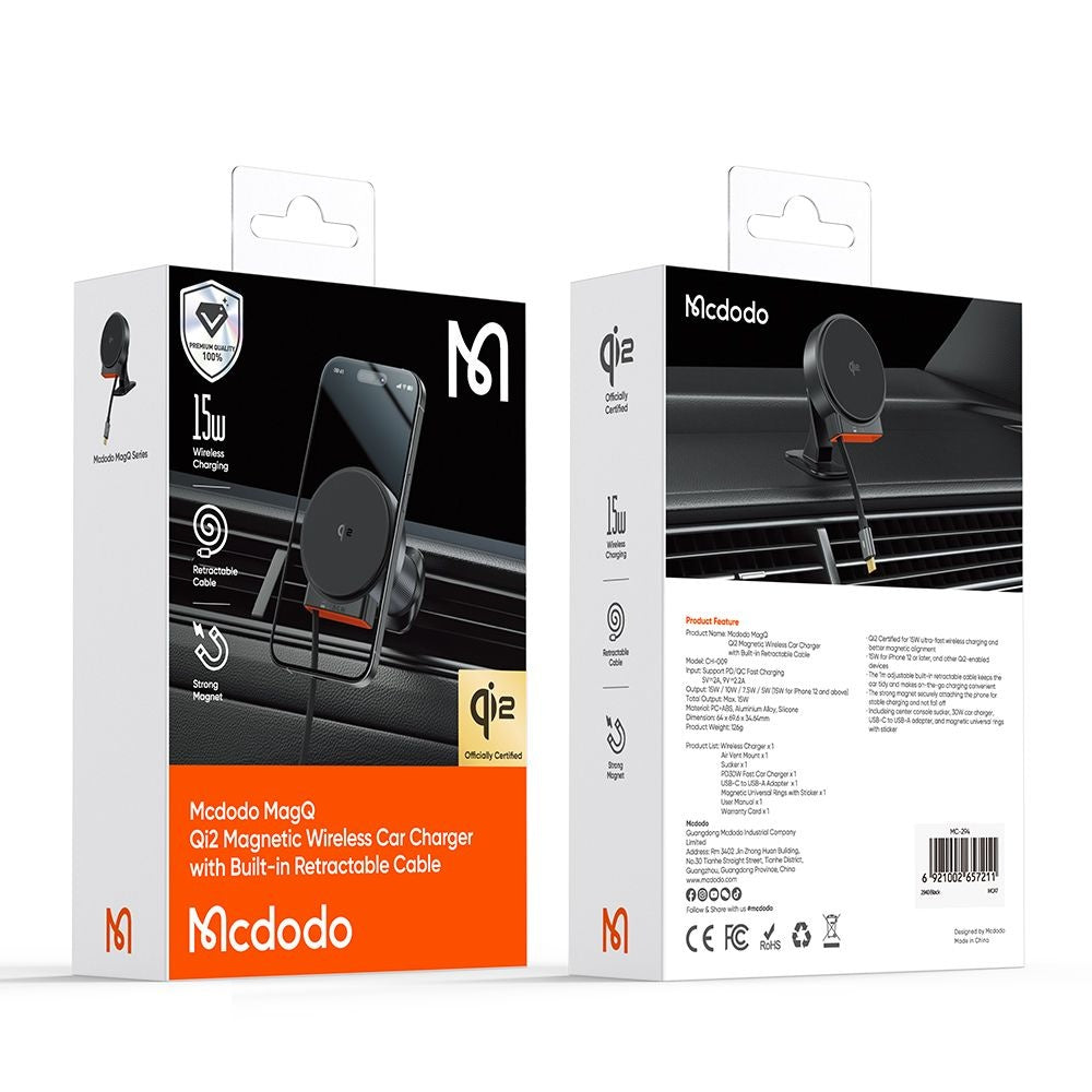 Cargador de Coche Inalámbrico McDodo CH-0090, 15W, 1.67A, Negro