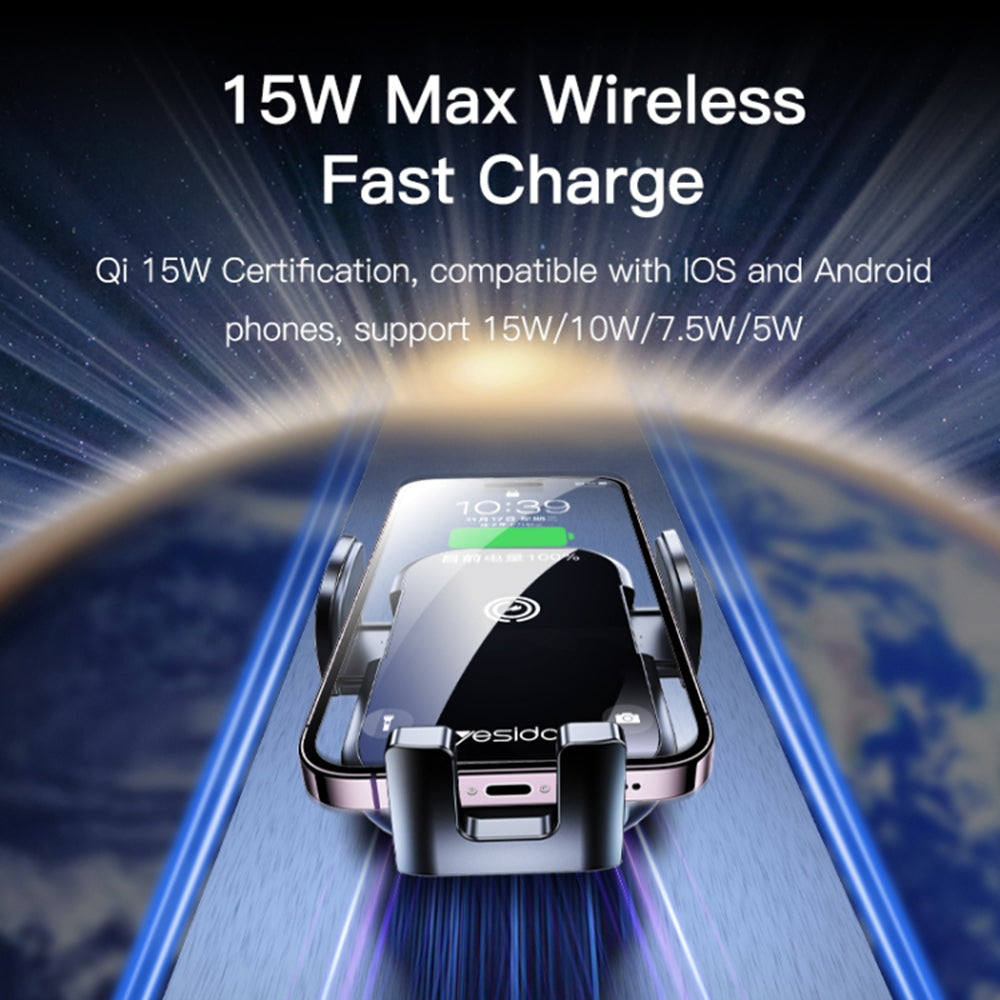 Cargador de Coche Inalámbrico Yesido C197, 15W, 1.67A, Negro