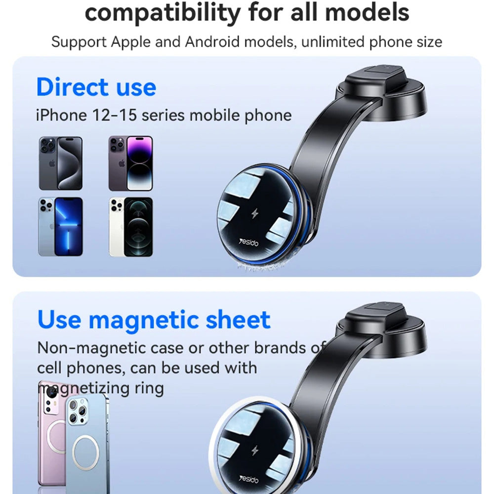 Cargador de Coche Inalámbrico Yesido C311, 15W, 1.67A, Negro