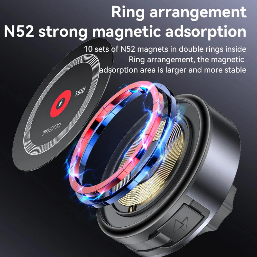 Cargador de Coche Inalámbrico Yesido C314, 15W, 1.67A, Negro