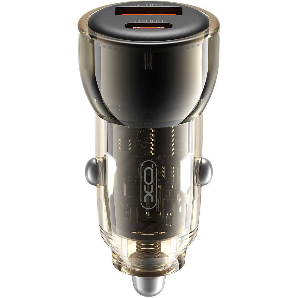 Cargador de coche XO Design CC60, 60W, 3A, 1 x USB-A - 1 x USB-C, Negro