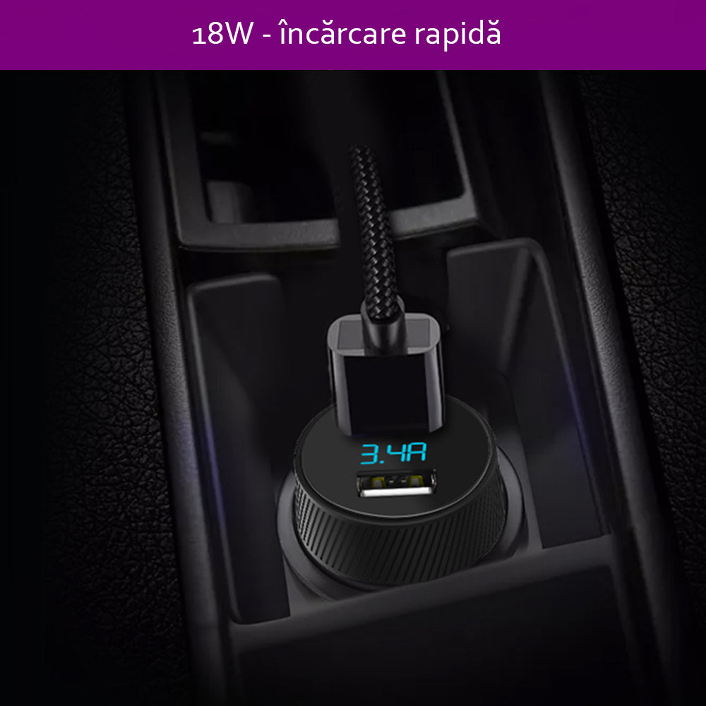 Cargador de coche Yesido Y31 Display, 18W, 3A, 2 x USB-A, Negro