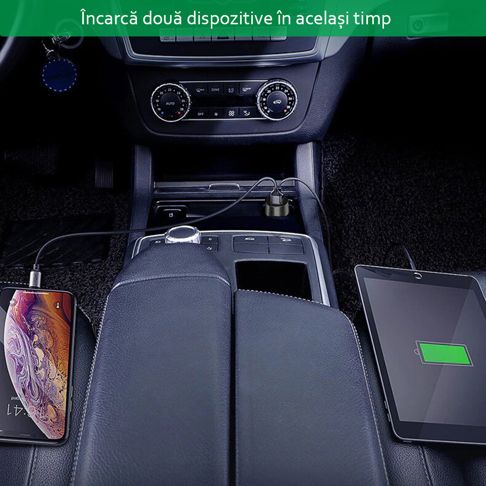 Cargador de coche Yesido Y31 Display, 18W, 3A, 2 x USB-A, Negro