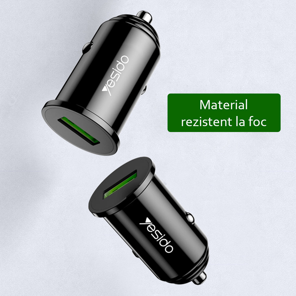 Cargador de coche Yesido Y38, 18W, 3A, 1 x USB-A, Negro