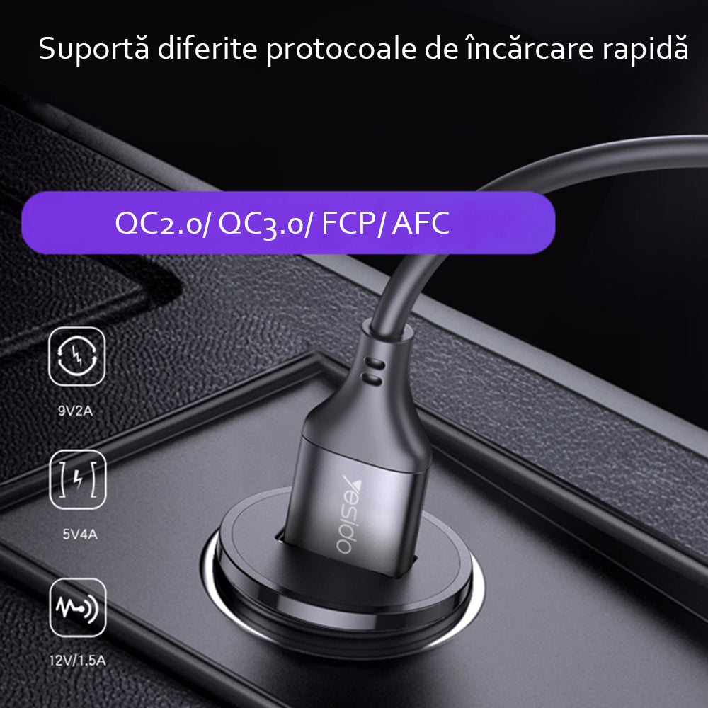Cargador de coche Yesido Y38, 18W, 3A, 1 x USB-A, Negro