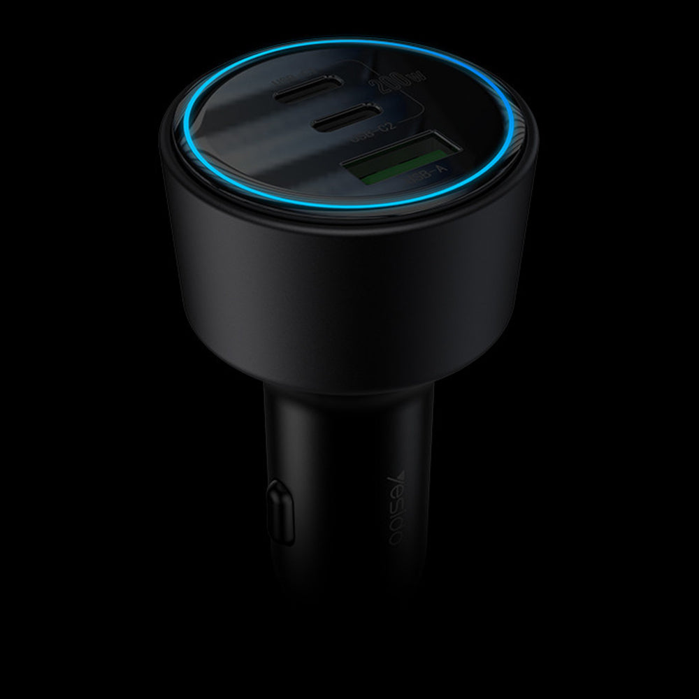 Cargador de coche Yesido Y59, 200W, 5A, 1 x USB-A - 2 x USB-C, Negro