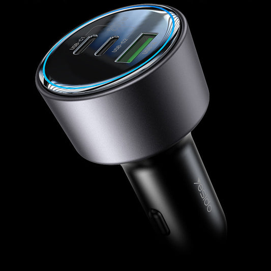 Cargador de coche Yesido Y59, 200W, 5A, 1 x USB-A - 2 x USB-C, Negro