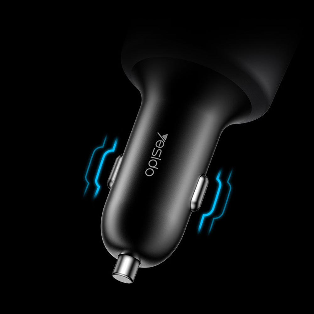 Cargador de coche Yesido Y59, 200W, 5A, 1 x USB-A - 2 x USB-C, Negro
