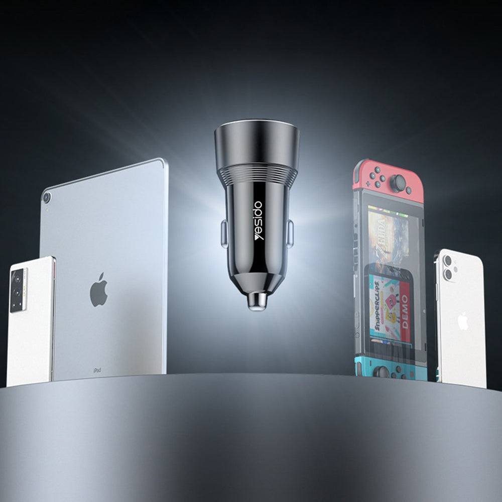 Cargador de coche Yesido Y64, 50W, 3A, 1 x USB-A - 1 x USB-C, Negro