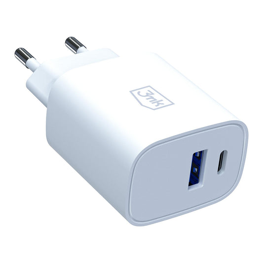 Cargador de Red 3MK FlowPower, 30W, 1 x USB-A - 1 x USB-C, Blanco