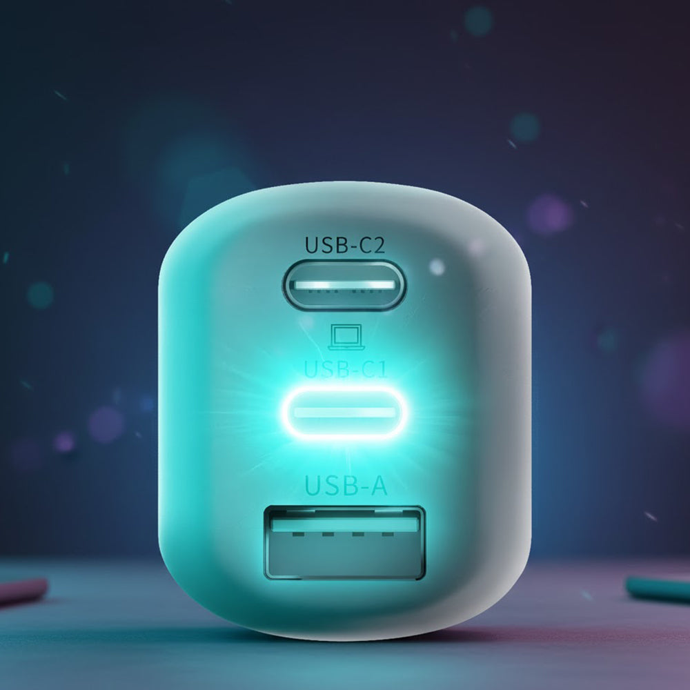 3MK HyperCharger Wall Charger, 65W, 5A, 1 x USB-A - 2 x USB-C, White